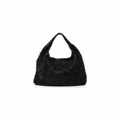 BOTTEGA VENETA NAPPA VELOURS INTRECCIATO FUZZY MEDIUM VENETA HOBO BLACK  (38*24*3cm)